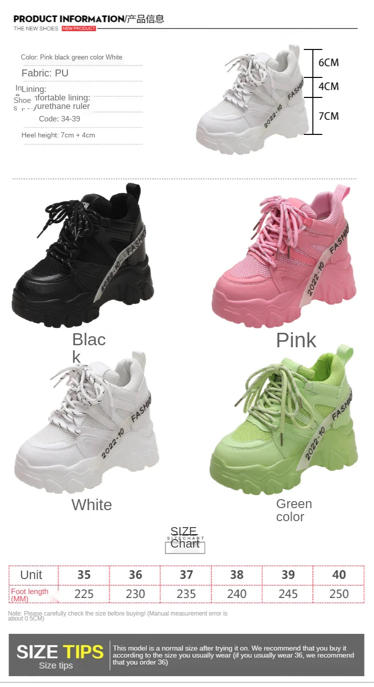 Comemore Women Sneakers Chunky Breathable Mesh Casual Shoes Platform Wedge Heels Sports Pink Shoe 2023 New Spring Autumn Fashion