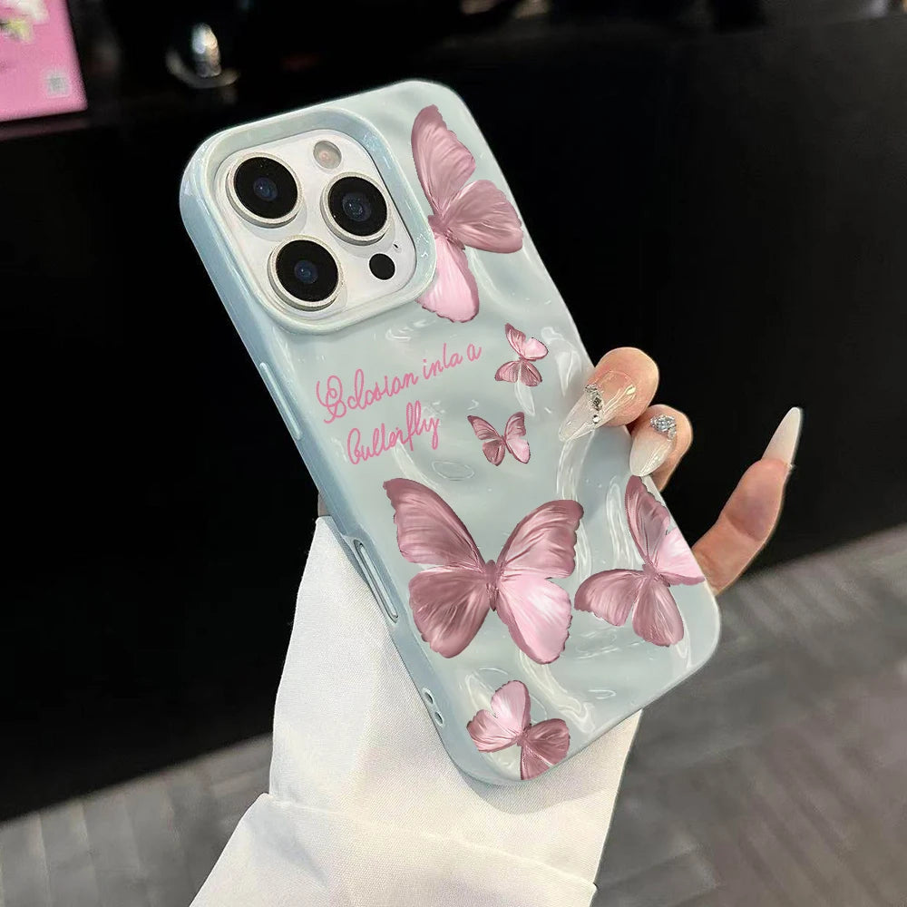 Luxury Butterfly Pattern Candy Color Phone Case For iPhone 17 Pro Max 16 17 14 13 Pro Max 13 12 11 Plus ShockProof Fashion Cover