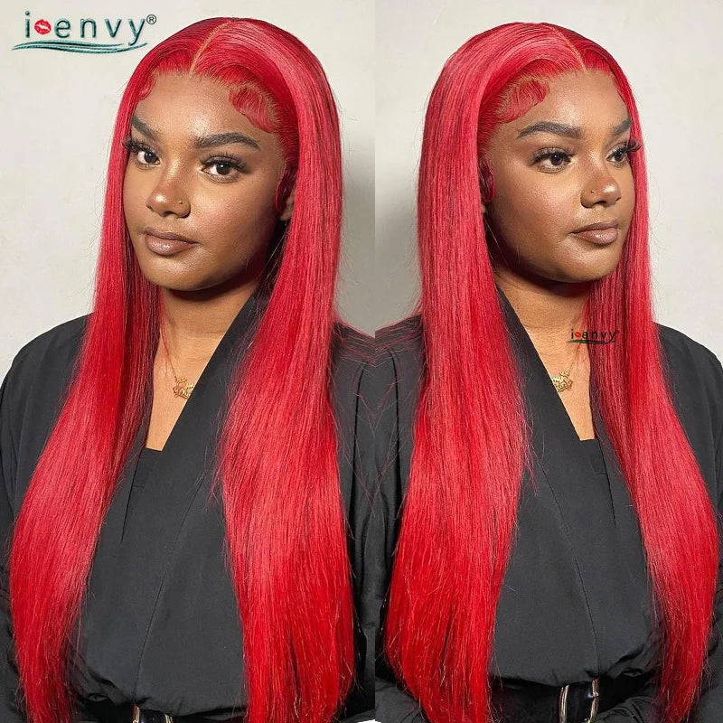 99J Red Colored Lace Front Human Hair Wigs Silky Straight 13X4 13X6 Burgundy Hd Transparent Pre Plucked Lace Frontal Wigs 180%