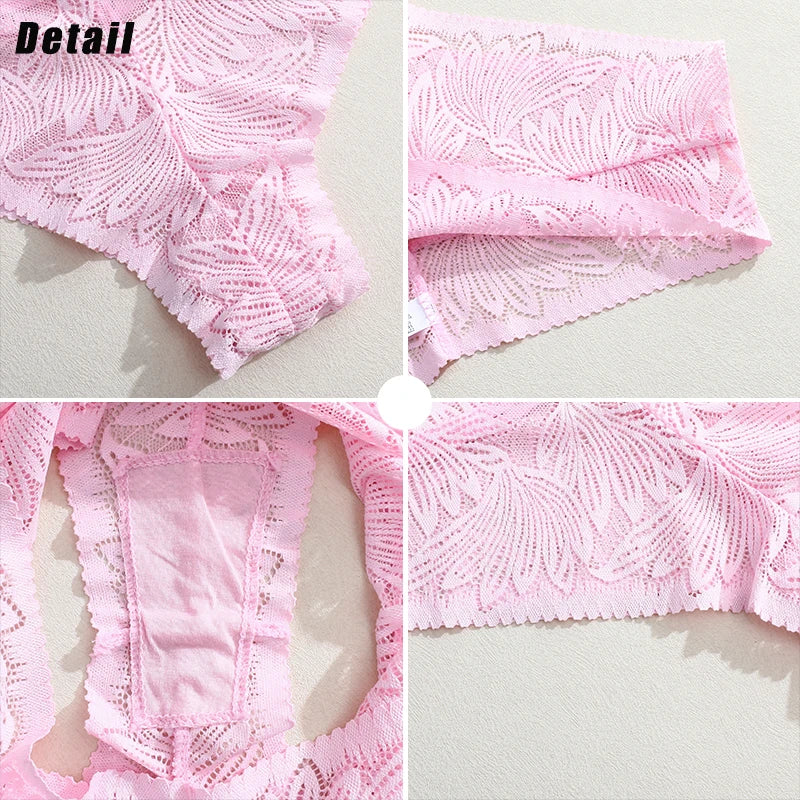 6pcs Women's Sexy Lace Panties Seamless High Waist Transparent Briefs Solid Color Hollow Breathable Female Underwear Large size