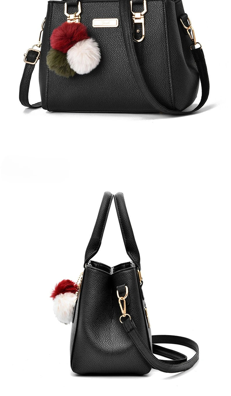 PU Leather Ladies HandBags Women Vintage Purse Plush Tassel Messenger Bags Tote Boston Shoulder Crossbody Bag