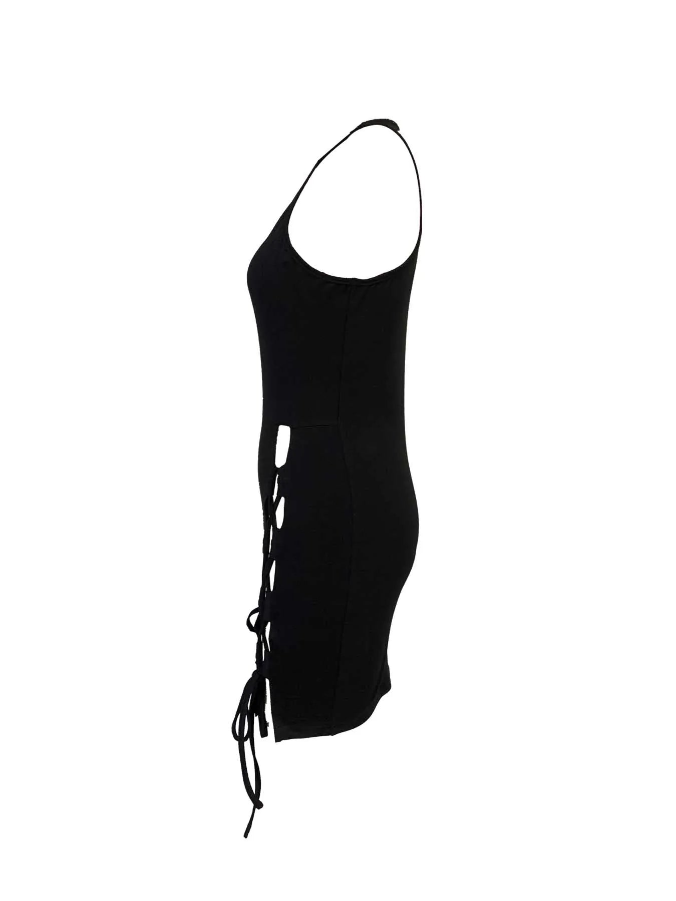 Women Halter Mini Dress V Neck Side Cutout Lace Up Bodycon Dress Date Sexy Spring Summer Party Club Night Out Stretchy Dress