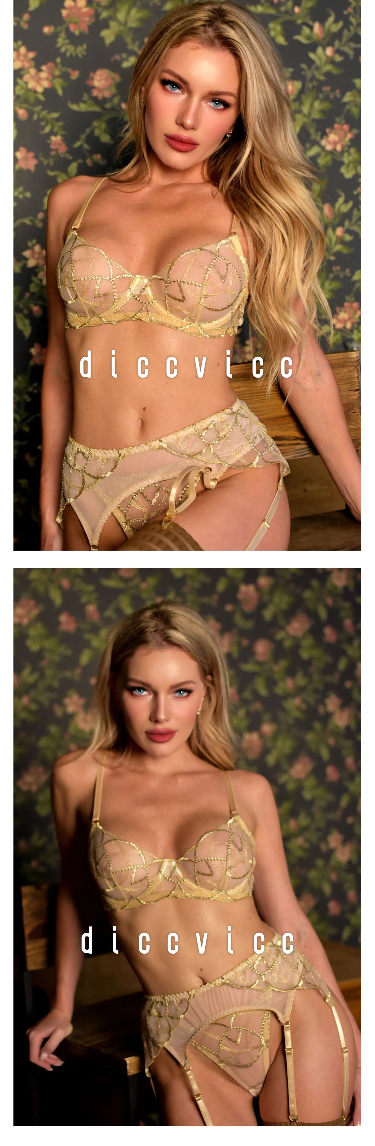 Diccvicc Elegant Lace Lingerie See Through Embroidery Floral Women Underwear 3 Pieces Bra Garter Set Sexy Outfit Intimate Kits