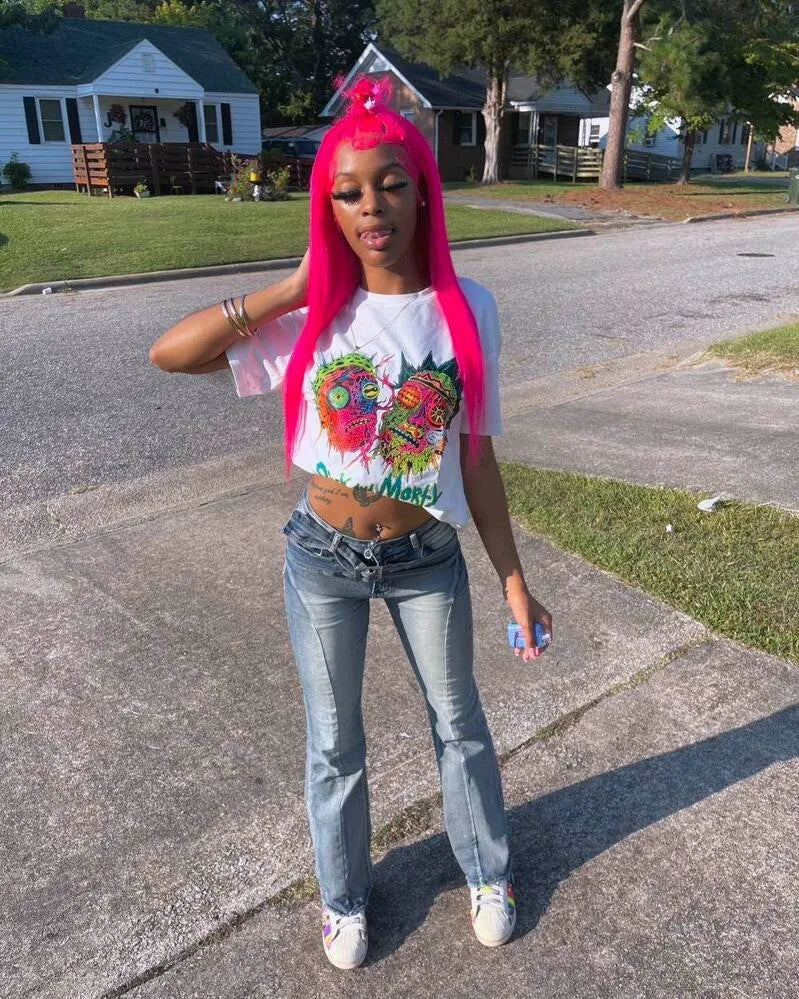 HLJ&GG Y2K Streetwear Women Pattern Printing Round Neck Short Sleeve Tshirt And Mini Skirts Two Piece Sets Fashion 2pcs Outfits