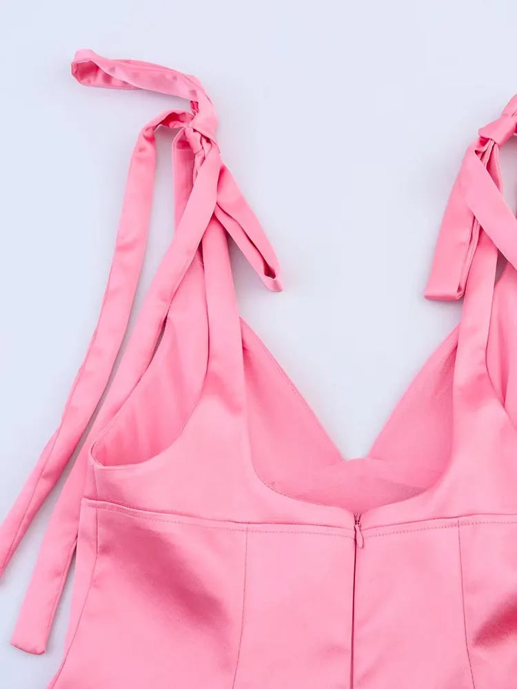 2025 Women Summer Casmis Tank Tops Fashion Sweet Solid Strapless Drawstring Bow Female Elegant Street Top Clothing