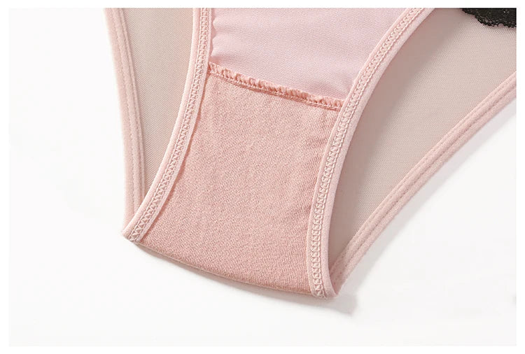 Meet'r Sexy Tempting Underwear Panties Lingerie French Satin Lace Ice Silk Transparent Knit Low Waist Triangle Briefs for Women