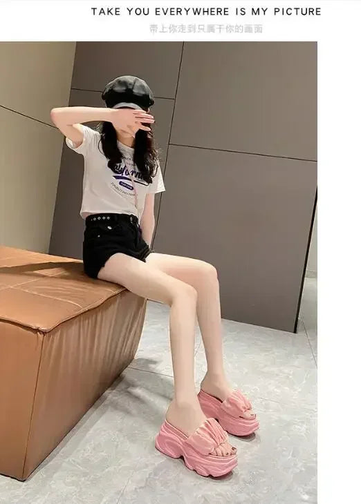 NEW Women Summer Chunky Sandal Platform Slipper 9CM High Heels Ladies Hollow Out Slides Beach Flip-Flop Woman Sandalias De Mujer