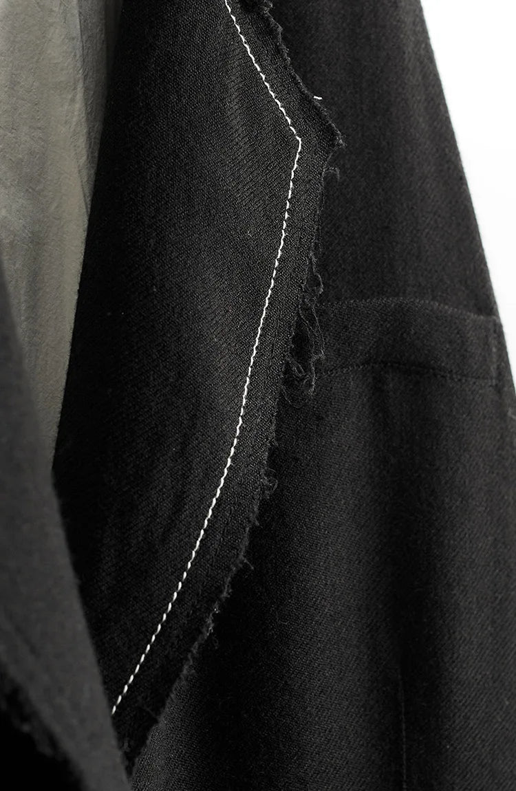 Custom Fabric Designer Style~Mysterious Black Blazer, Faux Two-Piece Fringed Oversized Jacket, Women's Casual Loose Top, New Spring 2026 Collection
