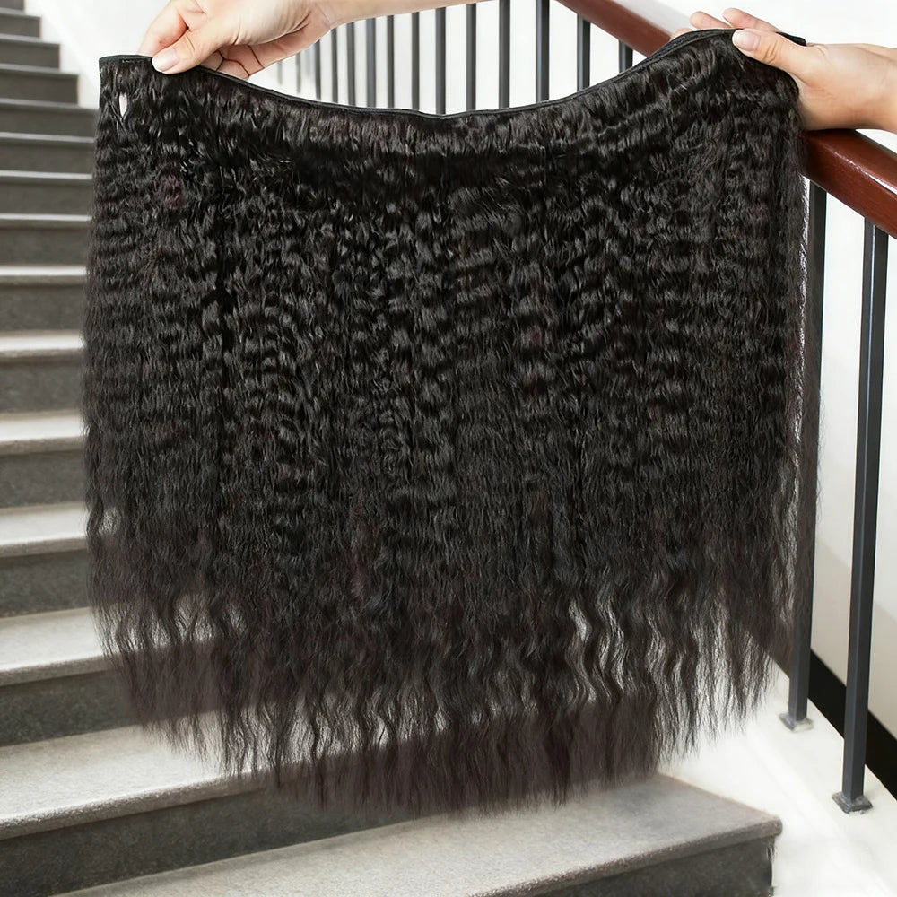 30 Inch Remy Human Hair Indian 12A Kinky Straight 3 Bundles Raw Virgin Unprocessed Yaki Straight Double Weft Bulk Braiding Hair