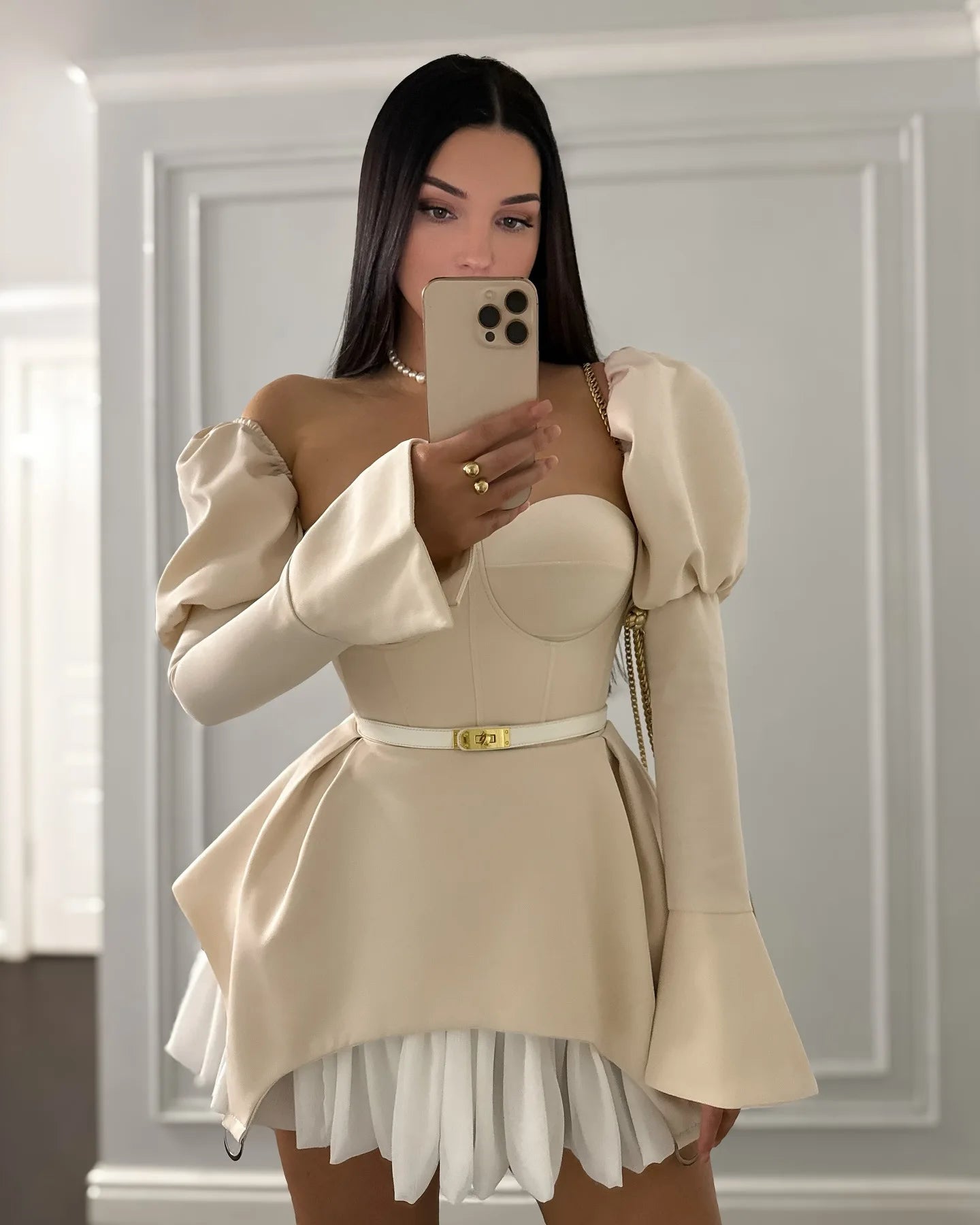 Dress Women Sexy Mini Dresses Irregular Folds Patchwork Puff Sleeve Square Collar Above Knee 2025 Summer Party A Line Vestidos