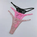 Solid Floral Lace Sexy Panties Ladies Low Waist Bow T-back Thong Adjustable Thin Belt Underwear Hollow See-through Lingerie 3PCS