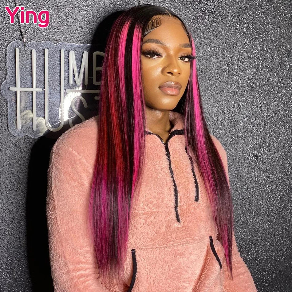 Pink Highlight 13x6 Lace Front Wig Pre Plucked Body Wave Colored Human Hair Wigs Transparent Peruvian Remy Hair For Black Women