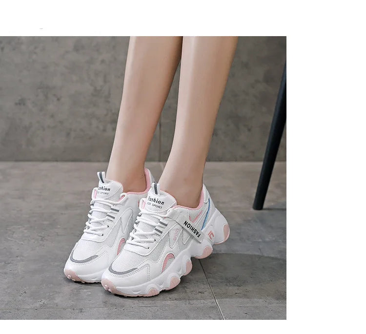 Zapatillas Mujer Sneakers Trendy Mesh Platform Sneakers Leather Shoes Breathable Socofy Casual Sports Shoes Women Flats 2023