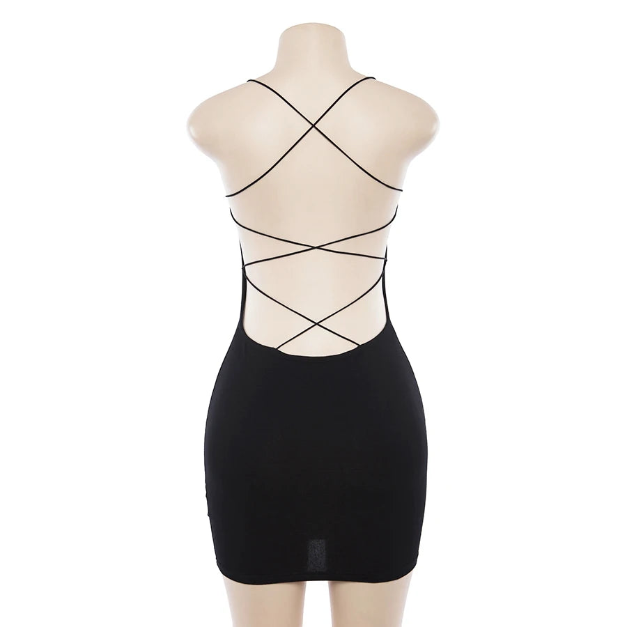2022 Fashion Dress Women Sleeveless Party Club Bodycon Dresses Summer Solid Spaghetti Straps Backless Sexy Bandage Mini Dresses