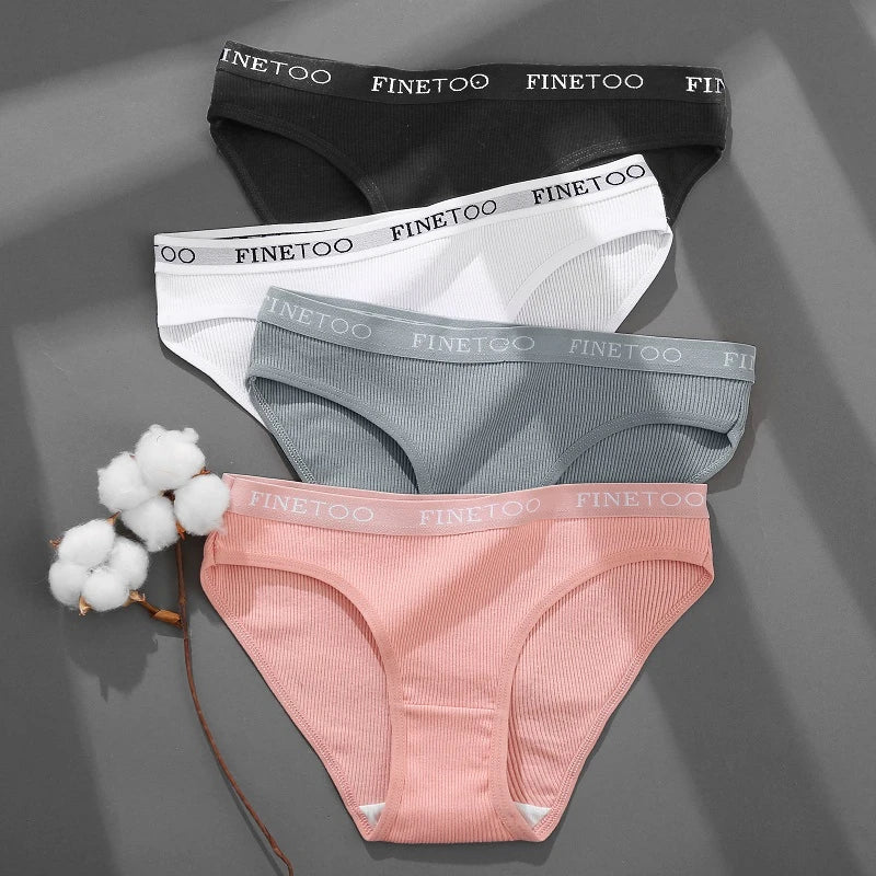 FINETOO 6Pcs Women Cotton Panties M-2XL Striped Underwear Letter Belt Briefs Female Low Waist Lingerie Stretchy Solid Lingerie