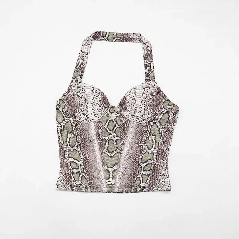 Sexy 2 Piece Short Sets Women Animal Print Summer Club Party Outfit Halter Backless Crop Top Shorts Two Piece Matching Set Gift
