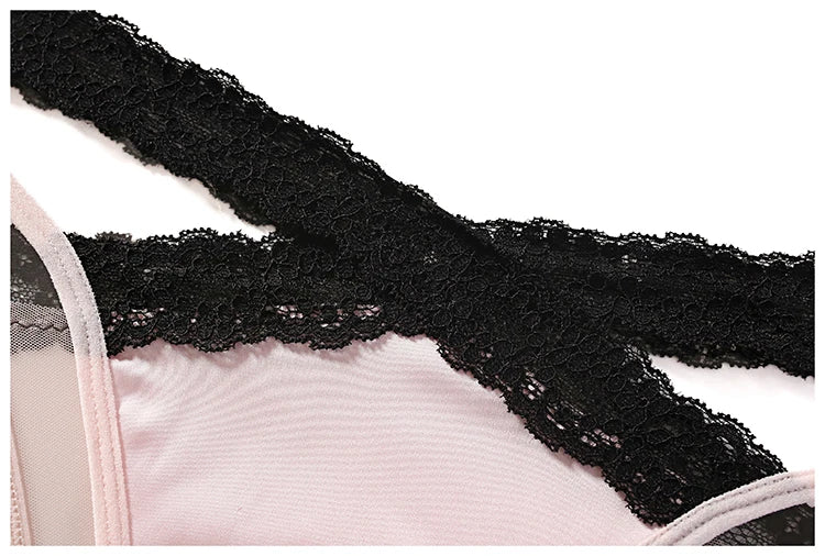 Meet'r Sexy Tempting Underwear Panties Lingerie French Satin Lace Ice Silk Transparent Knit Low Waist Triangle Briefs for Women