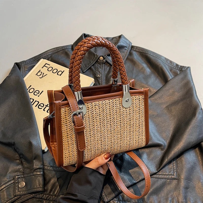Designer Women Shoulder Bag Fashion Woven Handbag Purse Small Square Crossbody Bags 2025 Brand Straw Tote Bag Classic Ladies Bag