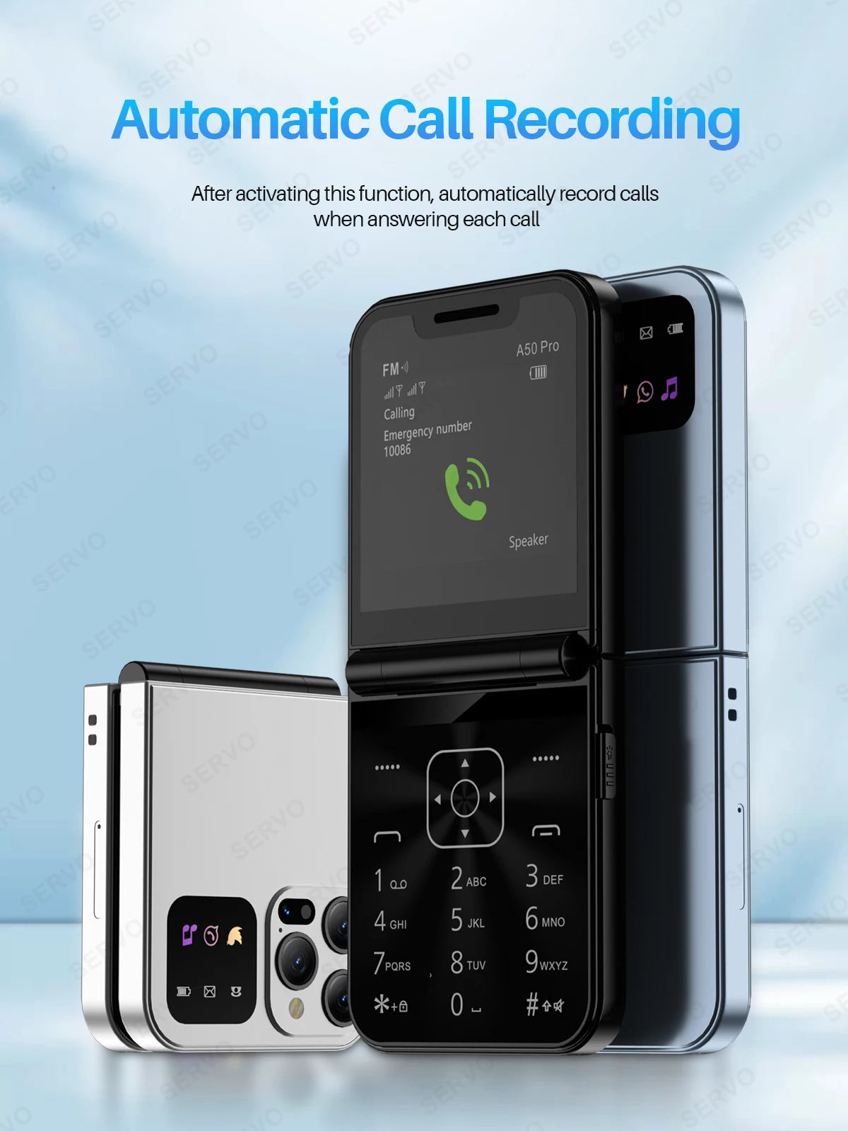 SERVO A50 PRO Flip Mobile Phone 2G GSM 2.4" Display Auto Call Recorder Speed Dial 2 SIMs Foldable Telephones Official Authentic