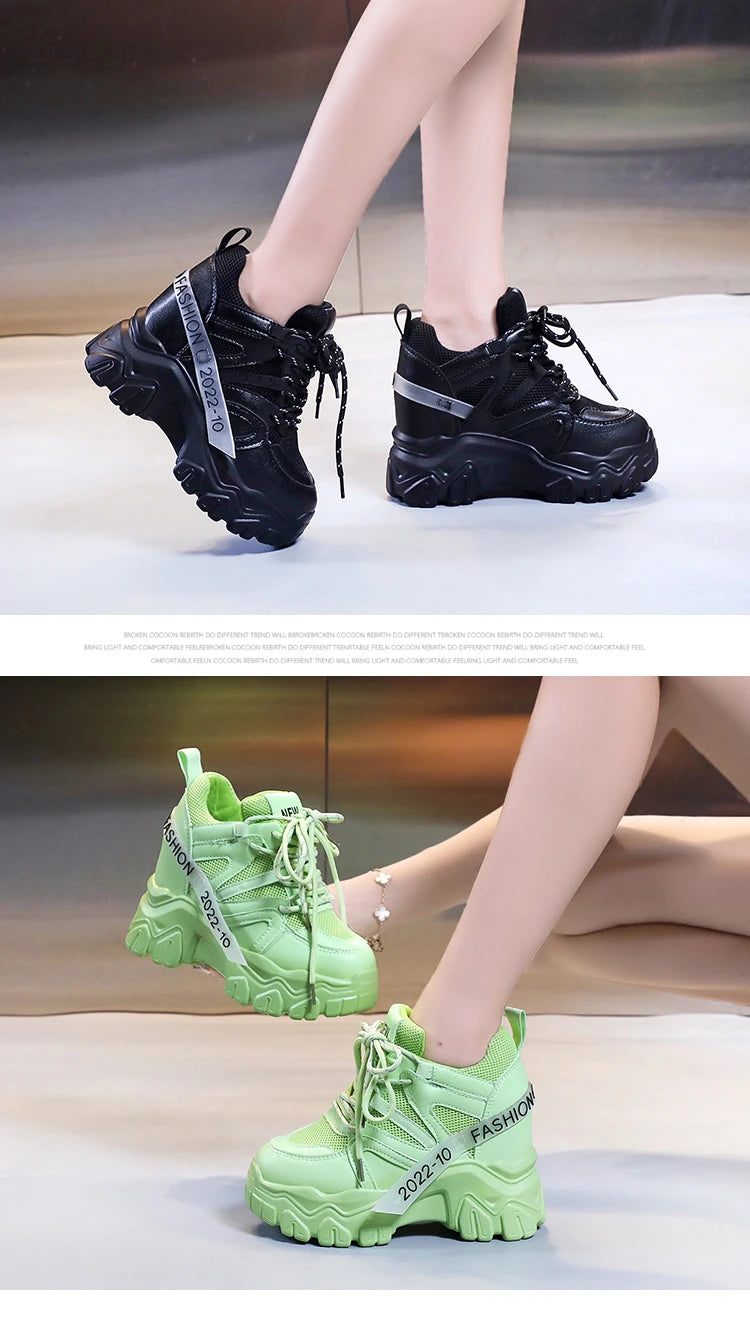 Comemore Women Sneakers Chunky Breathable Mesh Casual Shoes Platform Wedge Heels Sports Pink Shoe 2023 New Spring Autumn Fashion