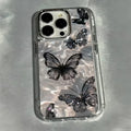 Elegant Black Butterfly Metal Frame Transparent Phone Case For iPhone 17 16 15 14 13 12 11 Pro Max Plus Air 16E Soft Clear Cover