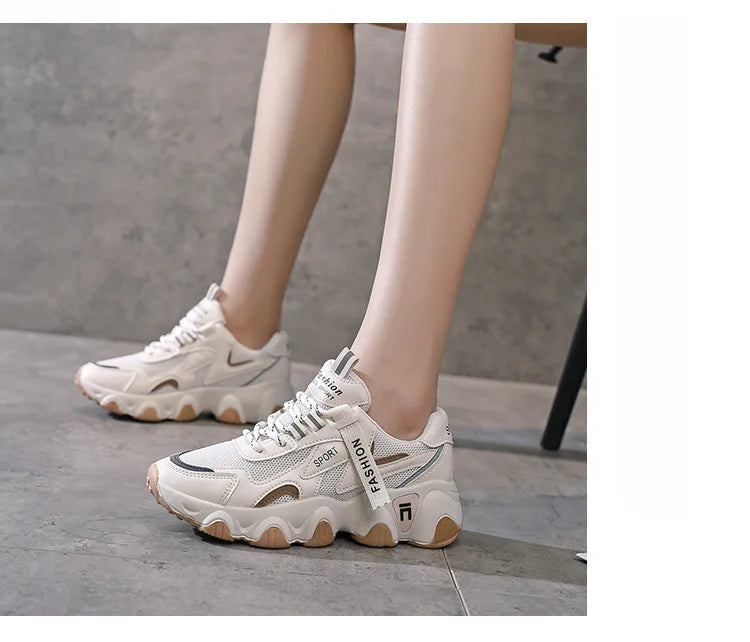 Zapatillas Mujer Sneakers Trendy Mesh Platform Sneakers Leather Shoes Breathable Socofy Casual Sports Shoes Women Flats 2023