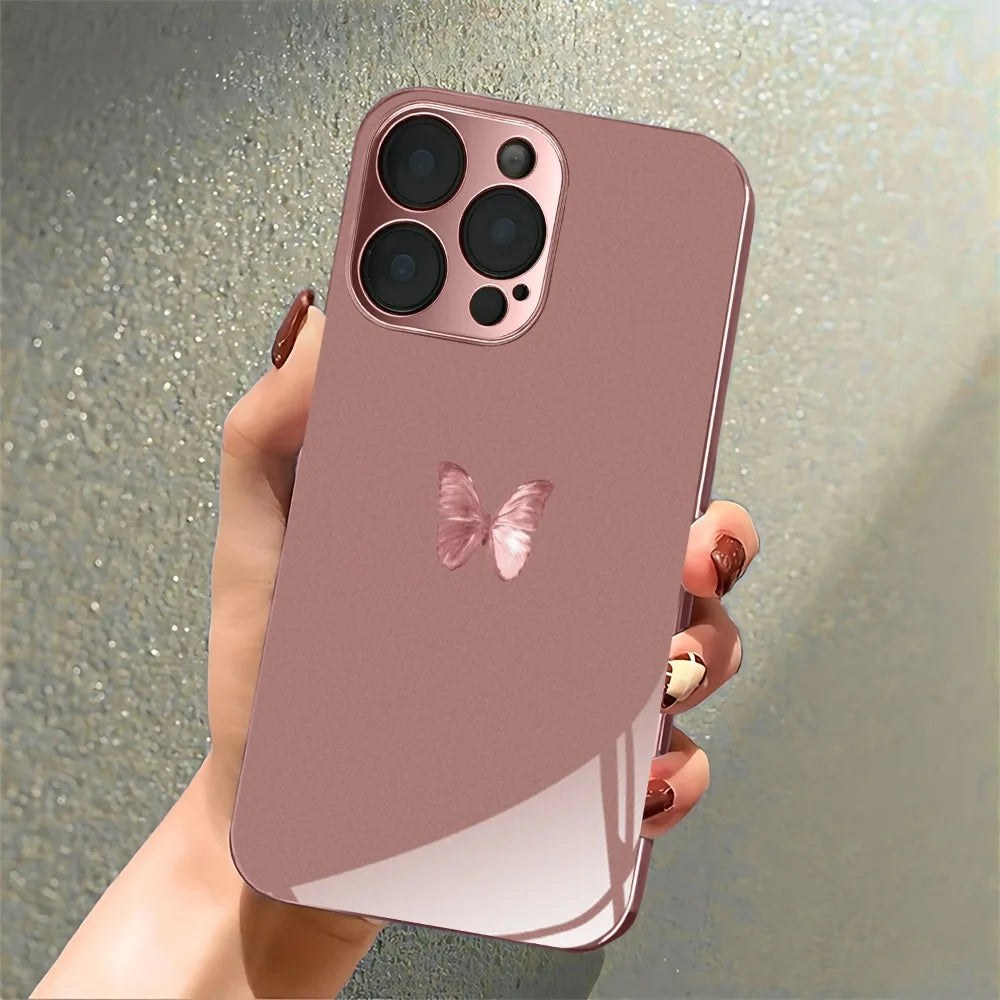 Butterfly pattern glass phone case suitable for iPhone 17 16 15 14 13 12 11 Pro/Max/Plus anti drop and shockproof back cover