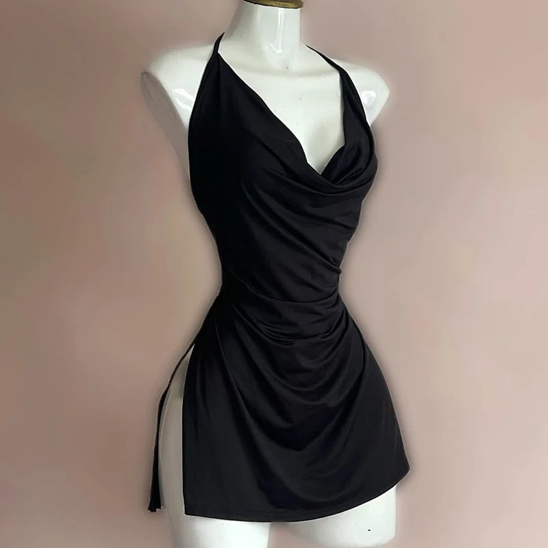 New Fashion Sexy Girl Dress Elegant Irregular Slim Sweet Korean Women Mini Dresses Nightclub V Neck Backless Bandage Dress