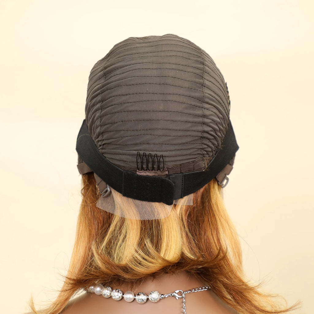 Straight Highlight Ombre Bob Wigs Human Hair 4/27 Honey Brown 13x4 Transparent Lace Front Human Hair Brazilian Wig Density200%