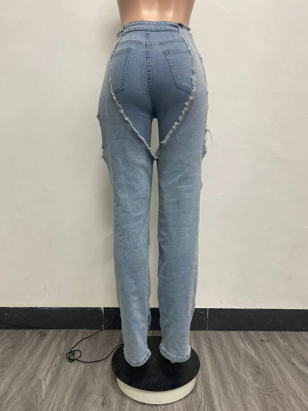 Jeans Women Straight Pants Hollow Out Zipper High Strecth Pockets Irregular Denims Vintage Distressed Streetwear 2025 Trousers