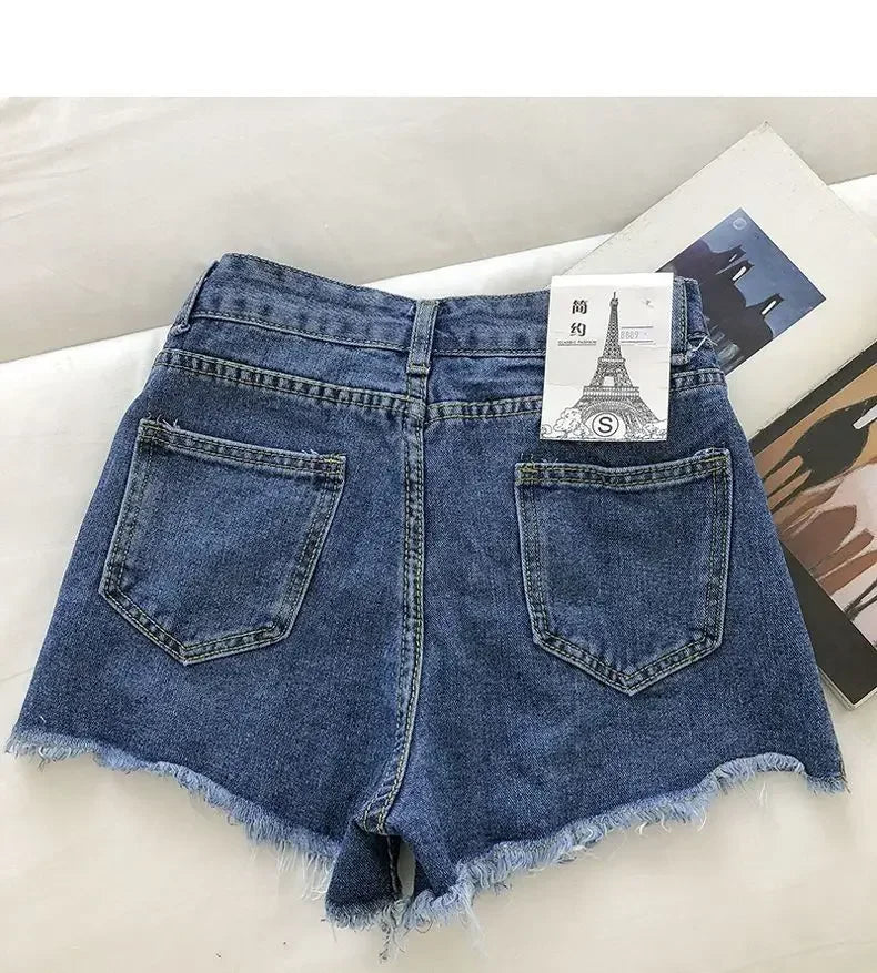 2026 New Summer Women High Wiast Raw Hem Denim Shorts Soild White Black Blue Korean Wide Leg Pants Mon Shorts  Jean Shorts