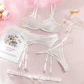 Ellolace Fancy Lingeries Sexy Hot Elegant Bra 3PC Set with Leg Circles Sissy Solid Color Intimate Eyelash Lace Patchwork Costume