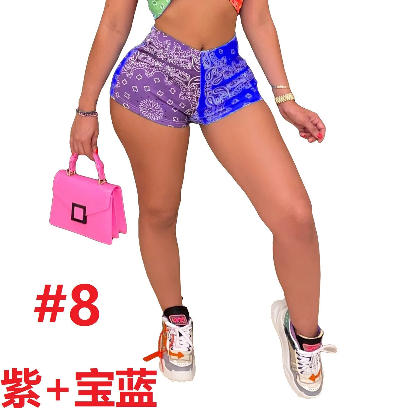 Euro-American new sexy slim-fit shorts pattern printed fashion casual hip-lifting yoga pants for women