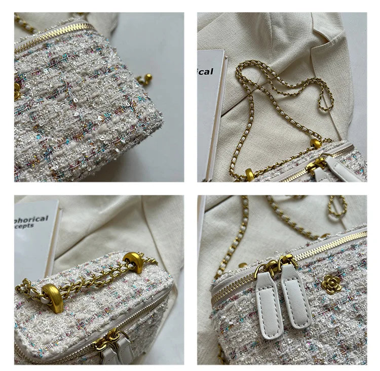Women Shoulder Bags 2023 Popular Fashion Niche Crossbody Bag Wool Chain Small Square Bag Fashionable Purses and Handbags