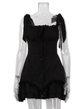 Mozision Sleeveless Ruffled Sexy Mini Dress For Women Robe Spaghetti Strap Backless Lace-up Bodycon Dress Elegant Clubwear