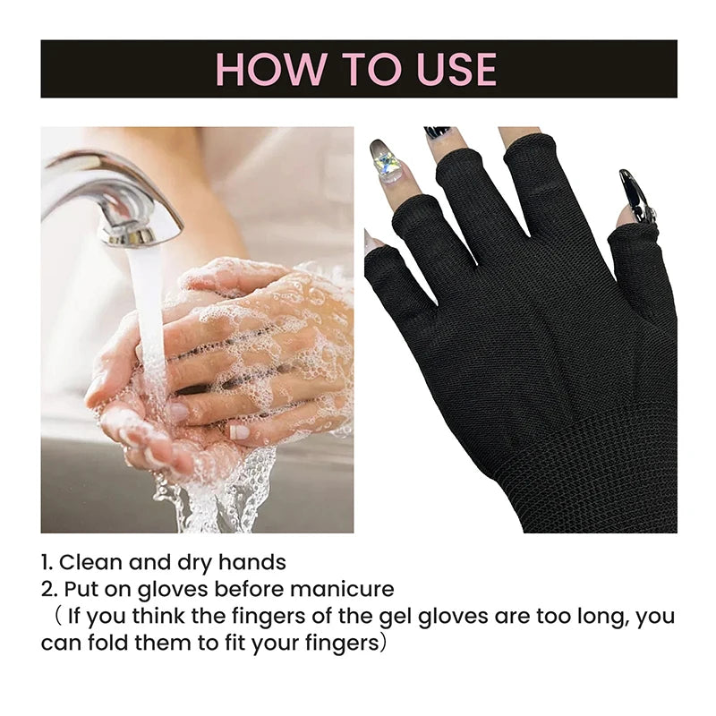 1 Pair Anti UV Black Thin Nail Gloves Anti Black UV Gel Shield Glove Fingerless Manicure Nail Art Tools LED Lamp Nails Dryer