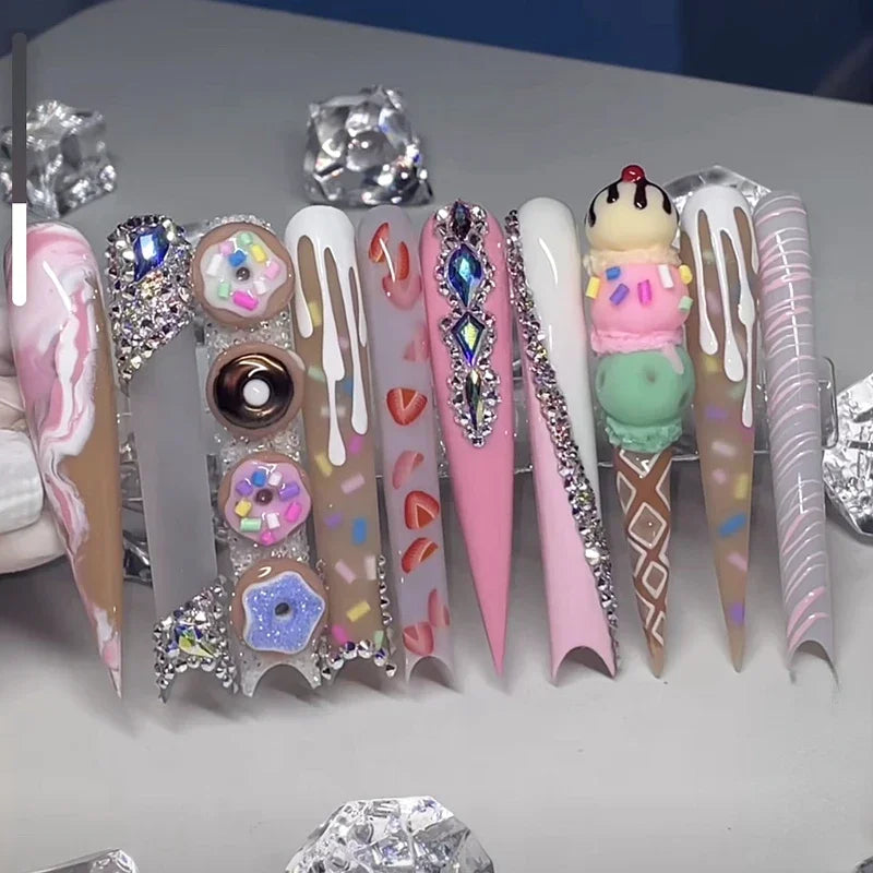Handmade Crocodile Print Y2K Pink Custom XXXL Long Square Press On Nails Acrylic False Nail Tips Bling Fake Nail With Glue Party