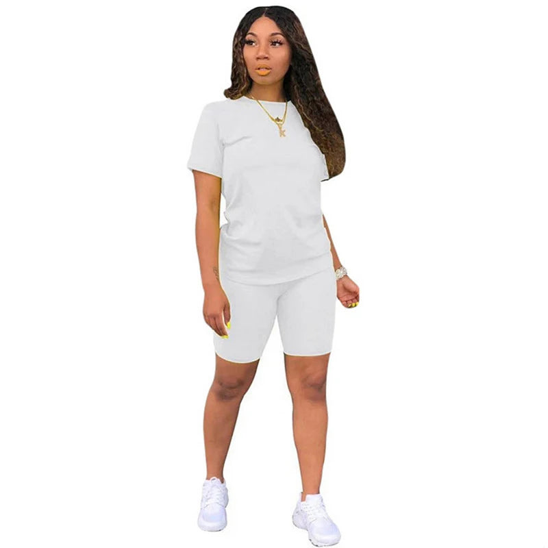Womens Solid Color Tracksuit High Quality Hot Sales T-Shirt +Shorts 2 Piece Set Luxury Jogging Outfit Summer Casual Short Suit