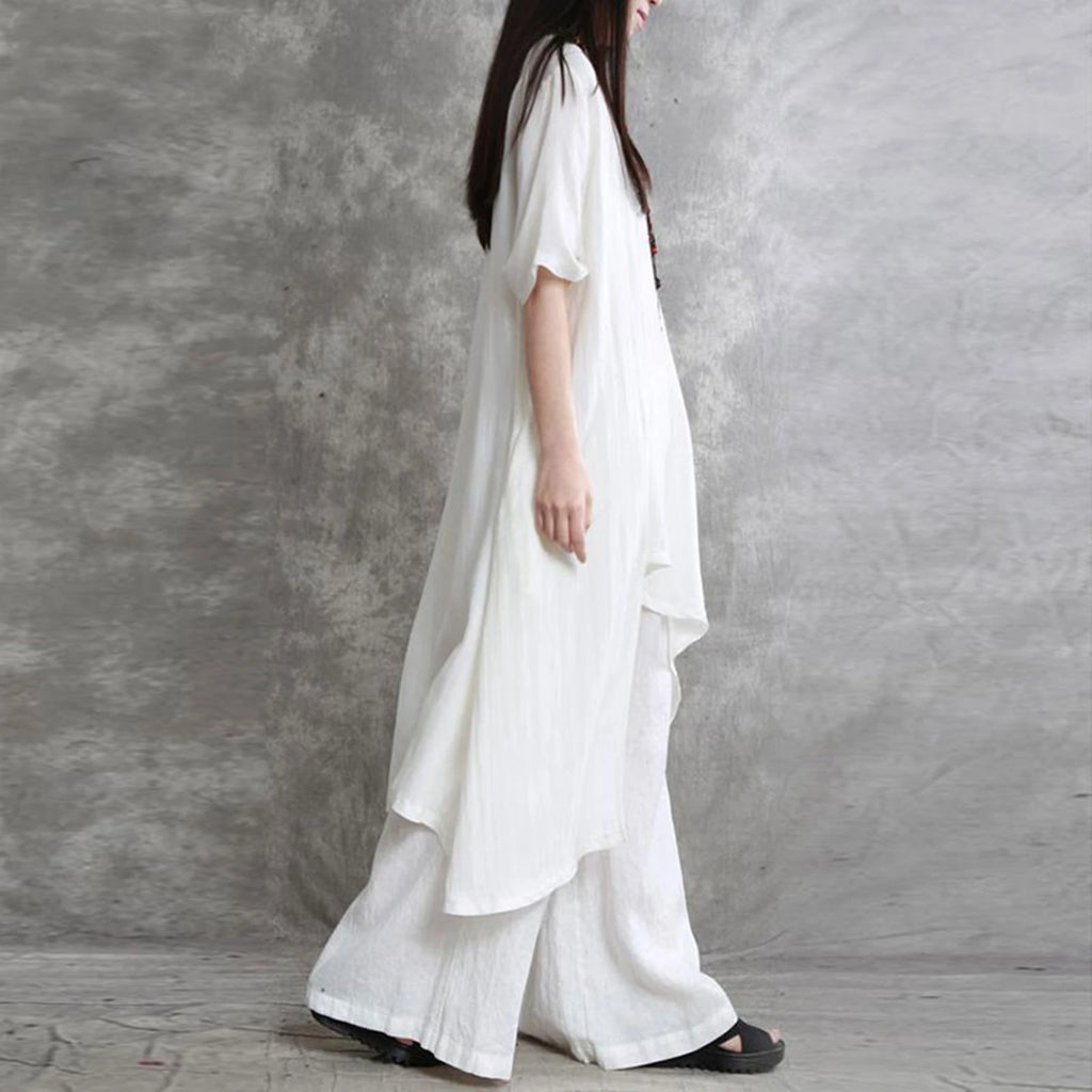 Simple Women Tops Pants Set Cotton Blend Short Sleeve Breathable Elastic Waist Outfit Suit  T-shirt Pants Set Comfy