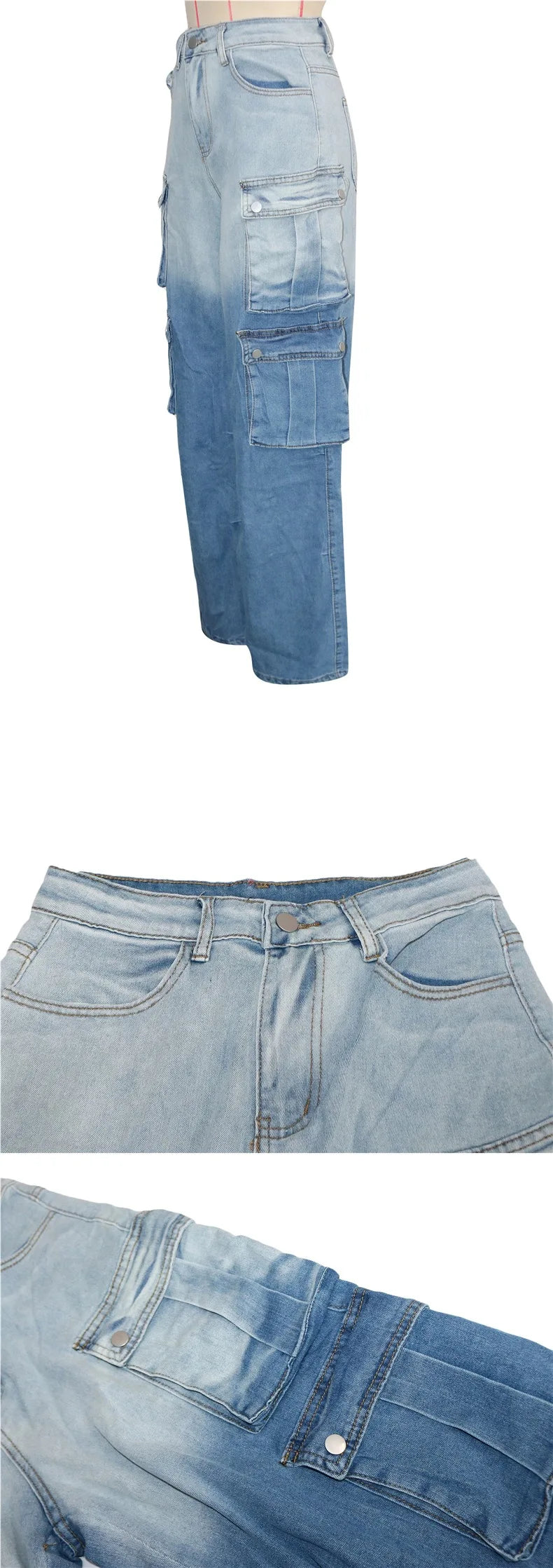 New Women's Casual Multi-pockets Denim Pants Spring Fashion High Waist Wide Leg Jeans Hip Hop Streetwear Females Baggy Trousers