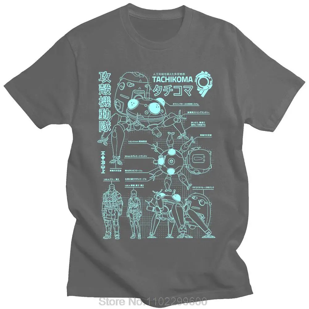 Japan Manga Ghost In The Shell T-Shirt Men Cotton Short Sleeve Tee Shirt Anime Kusanagi Motoko Oversized T Shirt Streetwear Top
