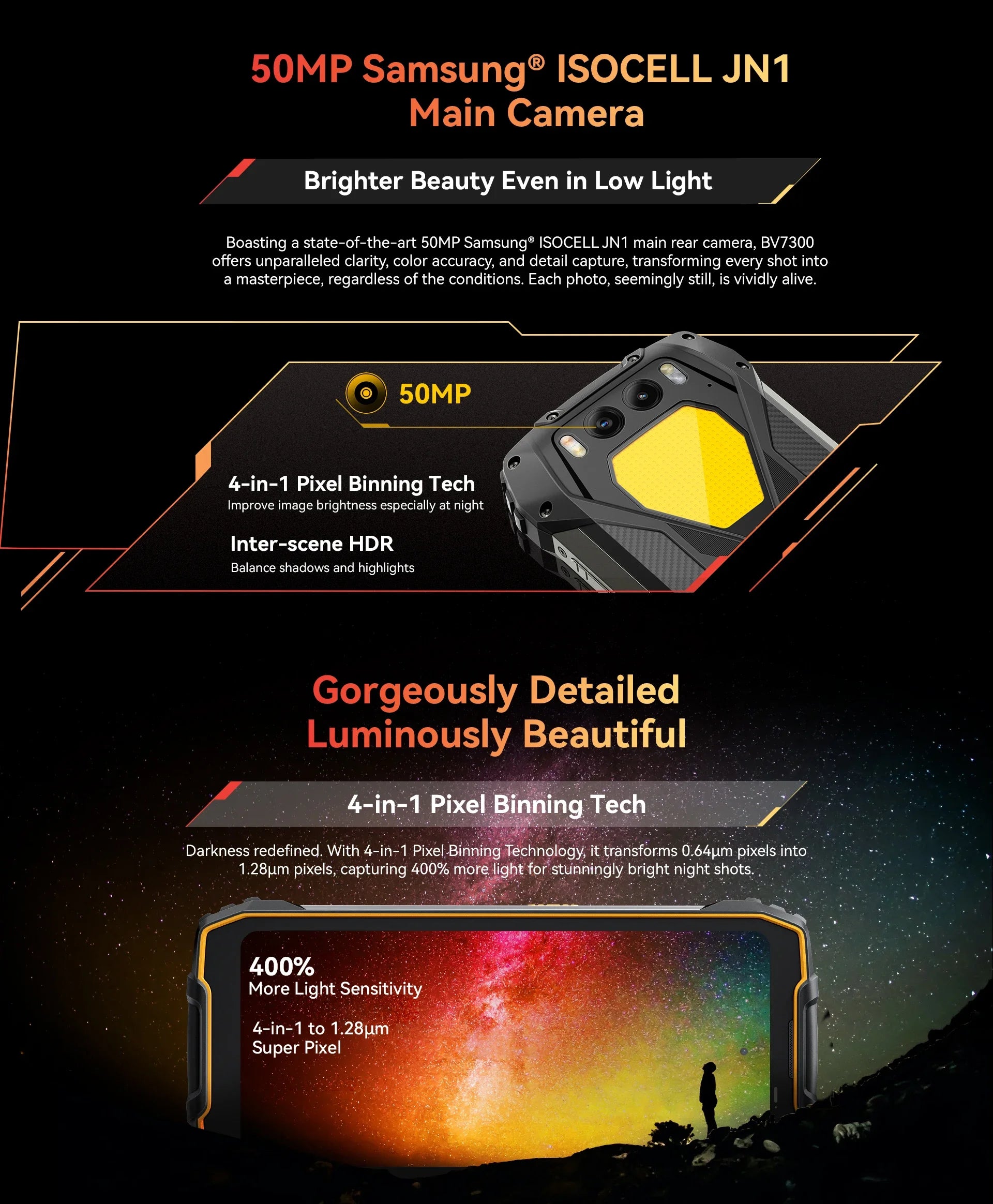 Blackview BV7300 Rugged Phone 18GB(6+12) 256GB Dual Camping Lights Call Phone Helio G81 Octa Core 15000mAh Smartphone Android 14