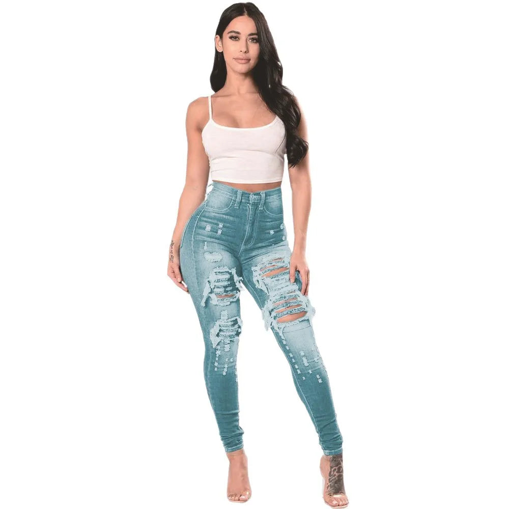 Women's Ripped Jeans Slim Fit Ankle Pants - High Waist Distressed Denim Skinny Pants for Women