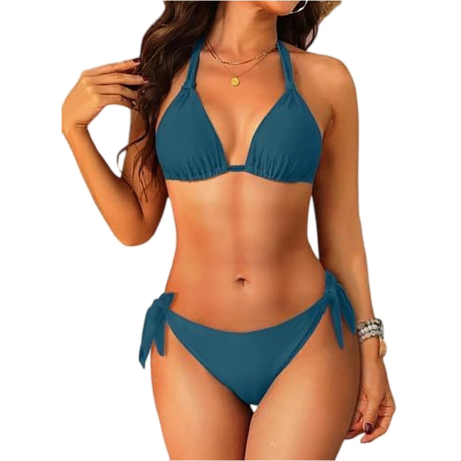 2026 Sexy Halter Low Waist Bikini Set Women's Triangle Thong Swimsuit Knot On The Edge Swimwear Bathing Suit Brazilian Biquinis