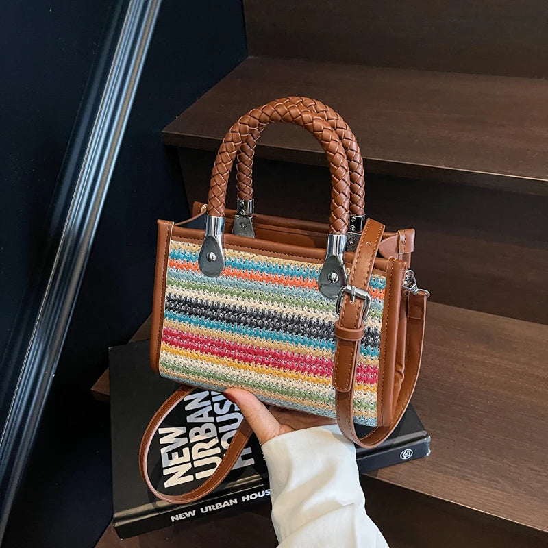 Designer Women Shoulder Bag Fashion Woven Handbag Purse Small Square Crossbody Bags 2025 Brand Straw Tote Bag Classic Ladies Bag