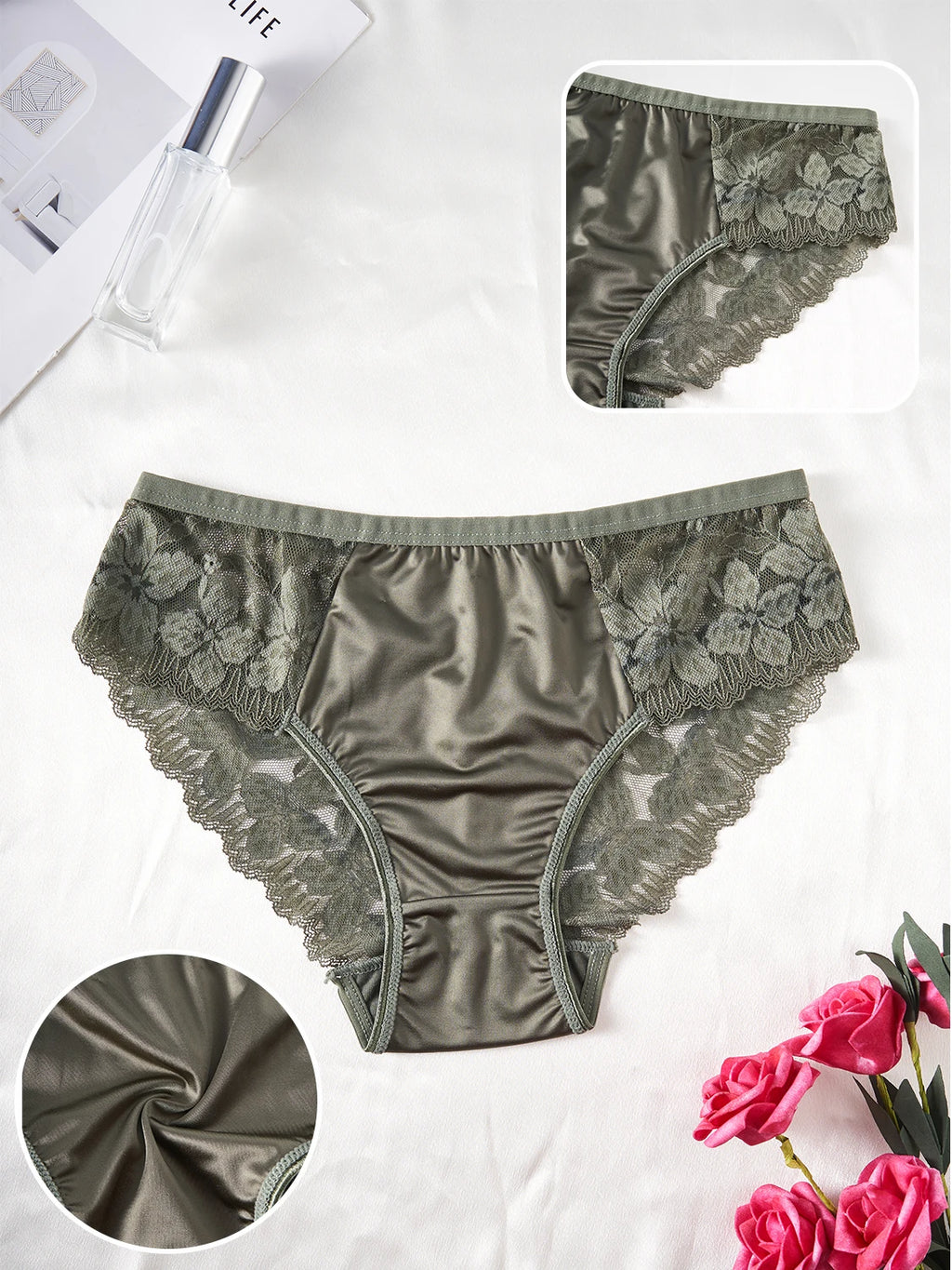 5PCS Women's Underwear Hollow Lace Embroidery Flower Sexy Panties Female Briefs High Quality Solid Color Underpants