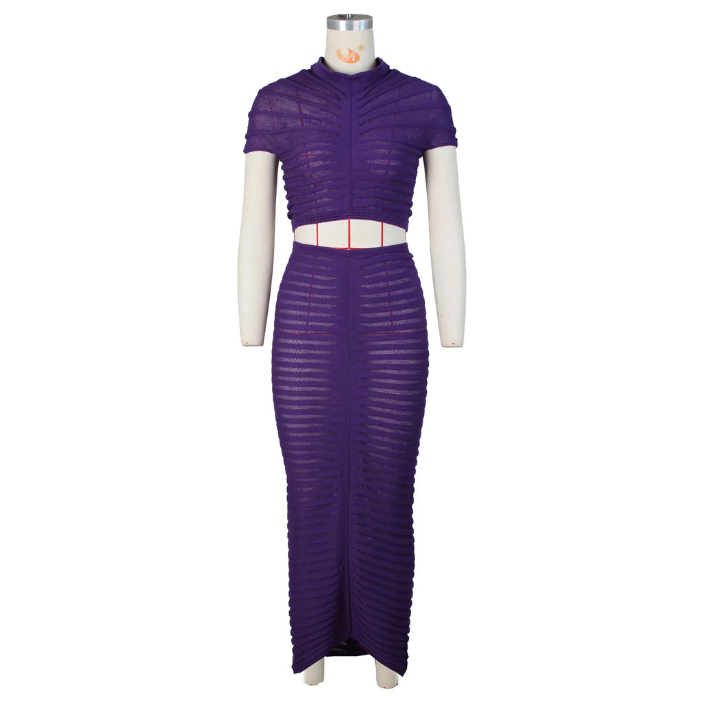 Knitted Mesh Dress 2 Piece Maxi Skirt Sets Summer Women Clothes Designer Fashion Dress Sexy Crop Tops Knit 2 Piece Set Outfit