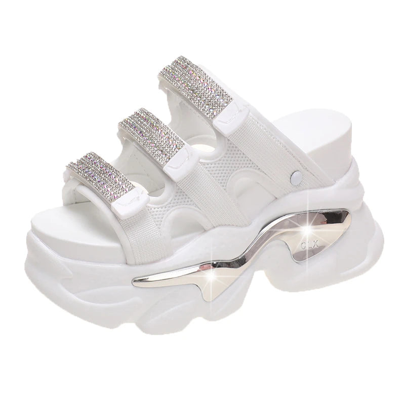 Summer Women Slippers Flip-Flops Ladies Beach Bling Chunky Shoes Wedge Heels Outside Sandals Woman High Platform Slippers 10.5CM