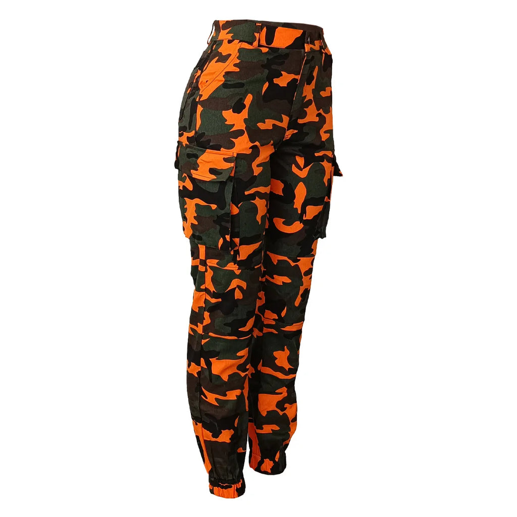 CM.YAYA Women’s Camouflage Printed Slim Cargo Pants 2024 Spring/Summer Pocket Jogger Street Fashion Safari Trousers