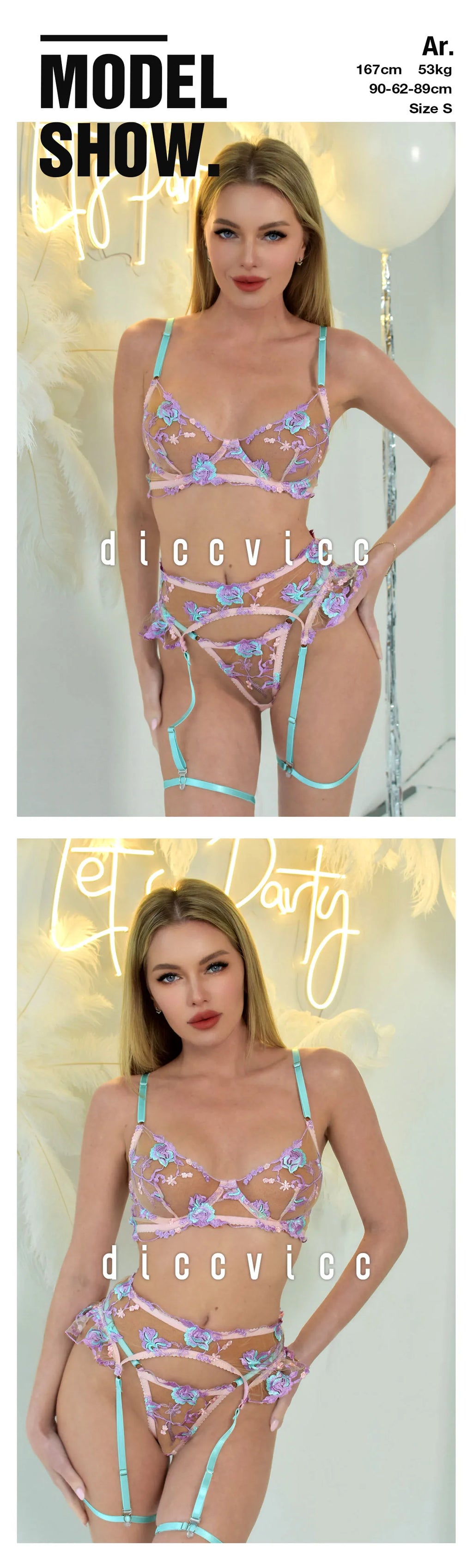 Diccvicc Embroidery Floral Lingerie See Through Sexy Lace Women Underwear Bra Thong Set Fancy Garter Intimate Kit Exotic Outfit